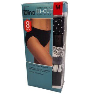 Felina Hi-Cut Cotton Stretch Panty Full Coverage Multicolor Size Medium 8-Pack